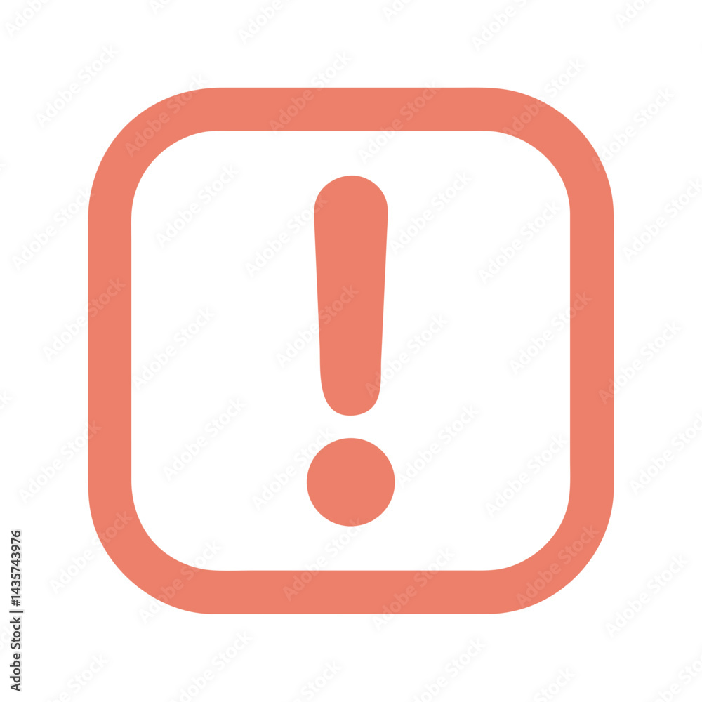 Exclamation mark in square outline representing attention signal Exclamation mark in square outline representing attention signal