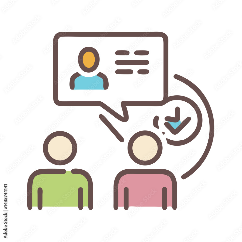 Teamwork and feedback illustration with conversation and task completion Teamwork and feedback illustration with conversation and task completion