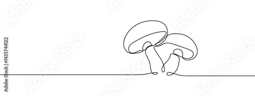 Continuous line, two mushrooms hand drawn line drawing illustration, vector, transparent background.