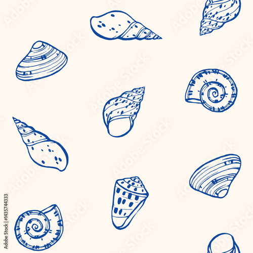 Pattern with seashell. Contour vector illustration for packaging, corporate identity, labels and postcards.