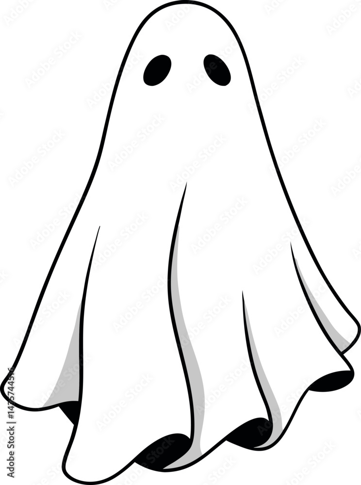 Obraz premium Ultimate Spooky Ghost Vector Illustration – Classic Haunted White Sheet Clipart for Viral Halloween Art, Decor & Trick-or-Treat Designs