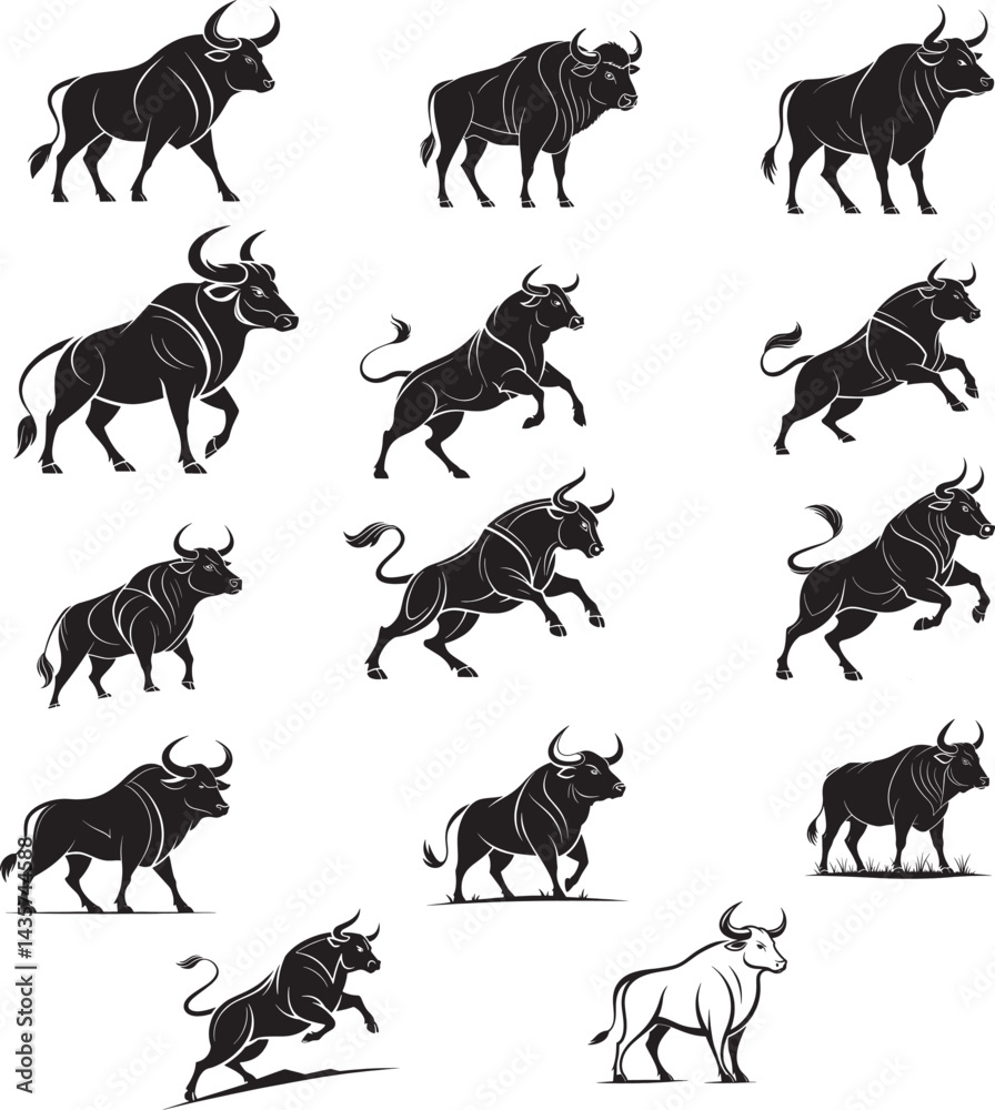Naklejka premium Ox animals silhouettes