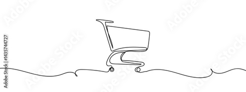 Continuous line, shopping cart, online shopping concept hand drawn line drawing illustration, vector, transparent background.