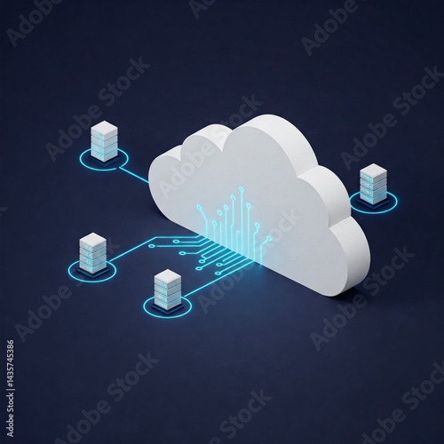Cloud Computing Edge Data Centers Minimalist Illustration Electric Blue Flow