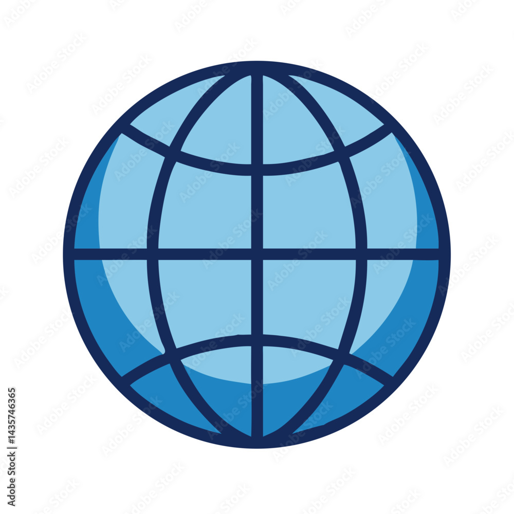 Blue stylized globe icon representing global network connectivity Blue stylized globe icon representing global network connectivity