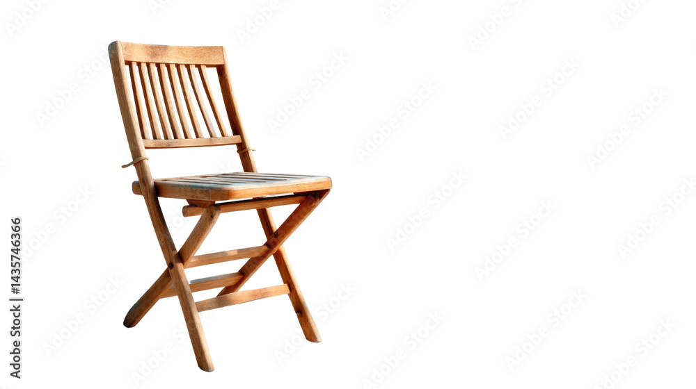 Wooden Chair - Simple Elegance: A close-up shot of a stylish folding chair made of natural wood, designed with a simple yet elegant appeal and perfect for outdoor or indoor settings. Wooden Chair - Simple Elegance: A close-up shot of a stylish folding chair made of natural wood, designed with a simple yet elegant appeal and perfect for outdoor or indoor settings.
