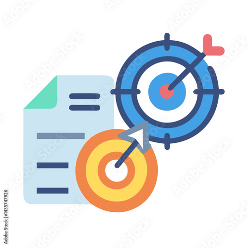 Strategic planning with data document and target focus icon