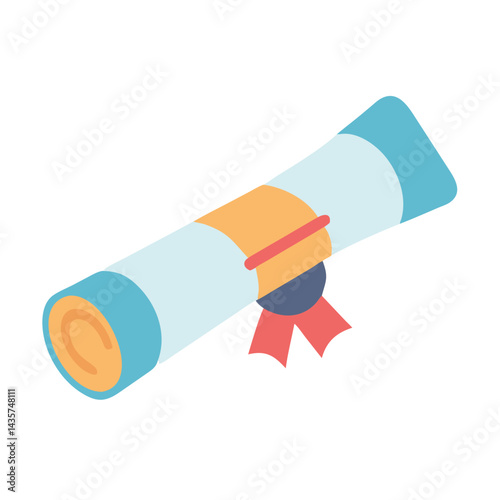 Stylized diploma scroll with ribbon on black background illustration