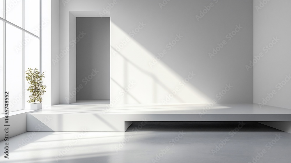 Fototapeta premium Minimalist Interior with Natural Light and Plant Accent for Modern Design