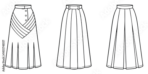 Vector of Slit Skirt Silhouette – Women’s Fashion Skirt Styles, Midi and Long Skirts, Casual and Elegant Outfits, Female Dress Shapes, Minimalist Line Art