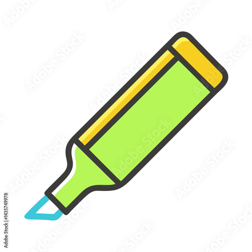 Graphic illustration of a green and yellow highlighter pen
