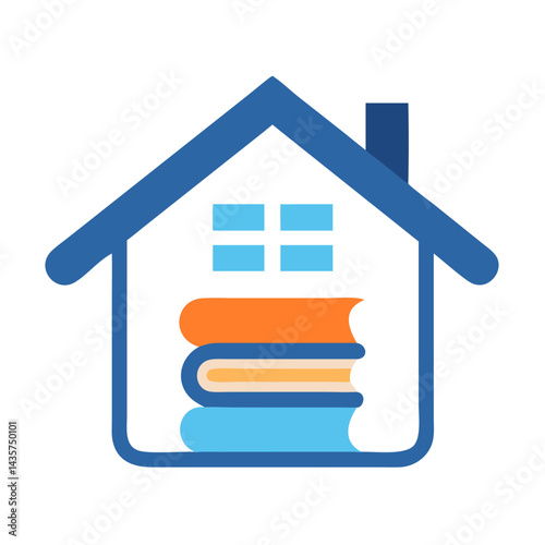 Stylized home icon with books for learning concept