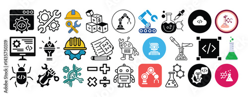 Set of Science, Technology, Engineering, Math, Robotics, Chemistry, Biotechnology and Coding icon set collection vector design.