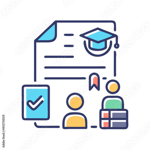 Educational attainment and graduation visualized with icons in flat style