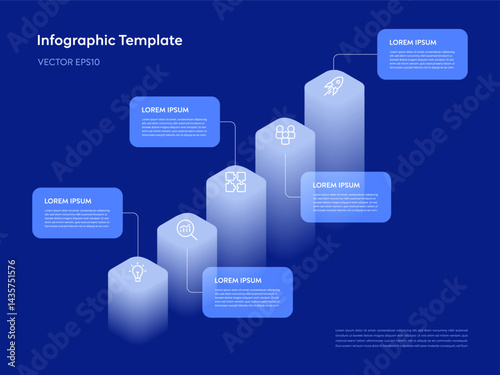 Infographic Template of Growth Graph with Business, Tech Icons and Isometric 3D Bar Chart within Minimal Modern Style for Presentation, Brochure, Marketing Plan and Success Performance