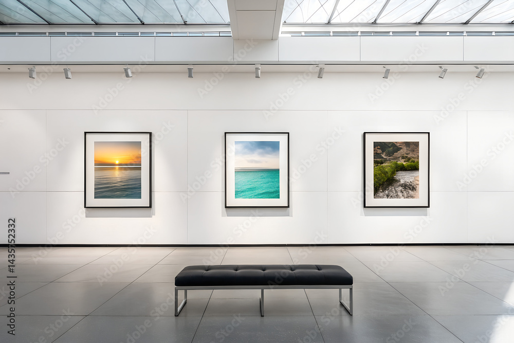 Fototapeta premium Modern Art Gallery with Seascape Photos