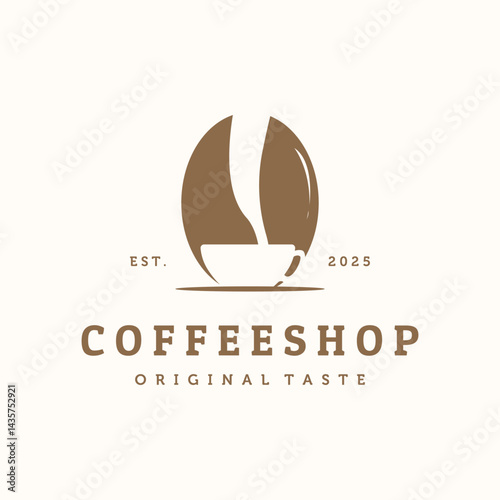 coffee bean cup vintage logo vector minimalist illustration design,  coffee cup with steam logo design