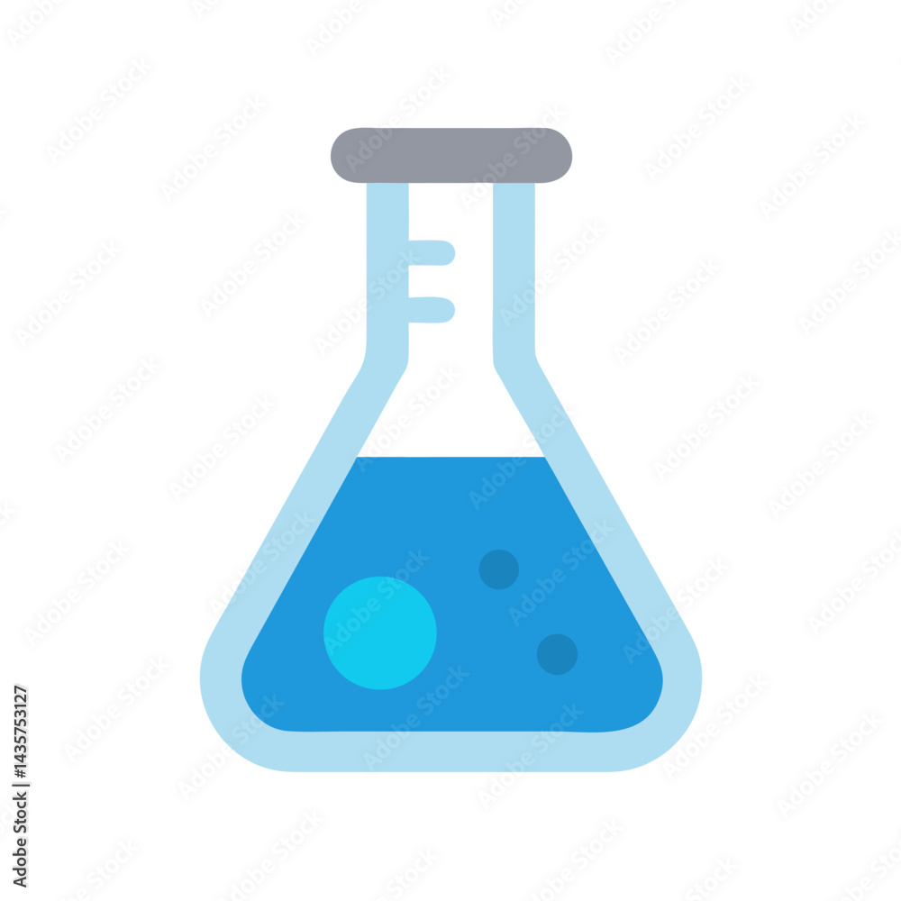 Blue liquid in conical flask on black background illustration Blue liquid in conical flask on black background illustration