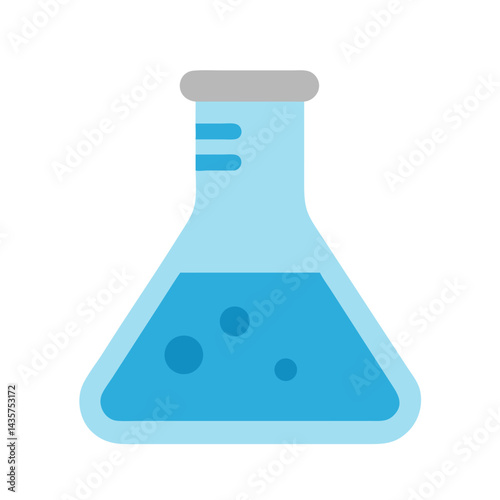 Flat style Erlenmeyer flask containing a blue liquid solution