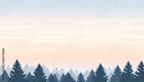 Serene sunrise over misty pine forest nature landscape calm environment tranquil viewpoint peaceful concept