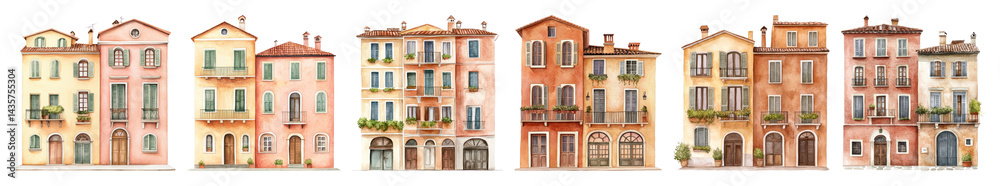 Obraz premium PNG Charming colorful European architecture, element set on transparent background