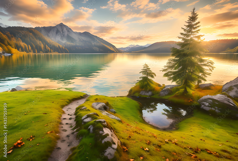 Obraz premium Beautiful mountain landscape trees and beautiful view,in good quality, generative ai
