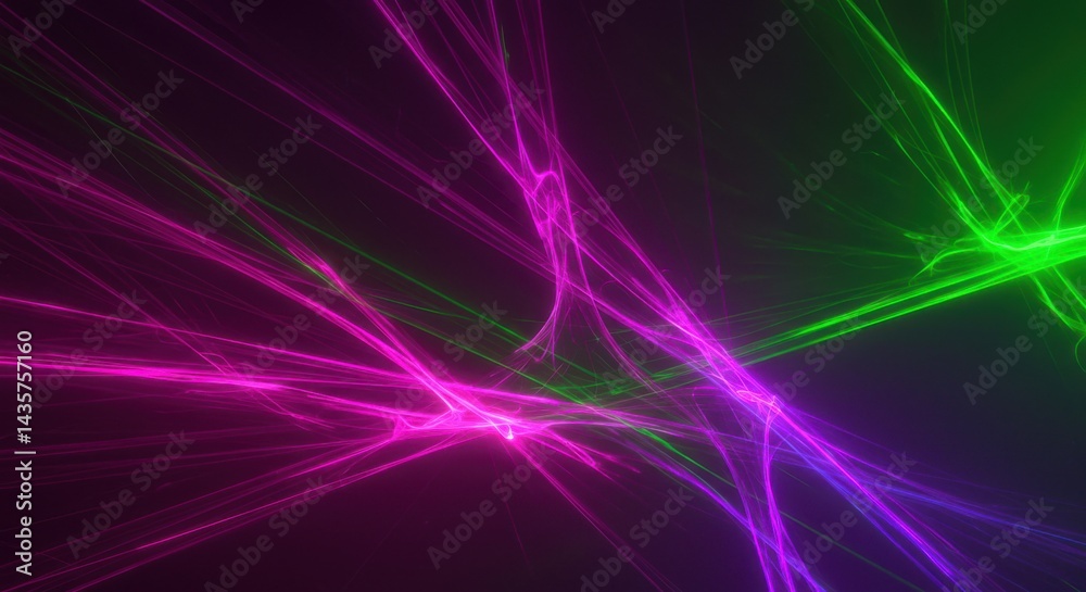 Obraz premium Abstract Glowing Purple And Green Neon Lines Dark Background