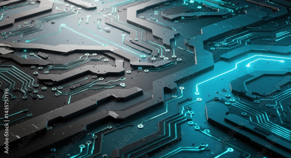Fototapeta premium Abstract Glowing Teal Circuit Board Texture