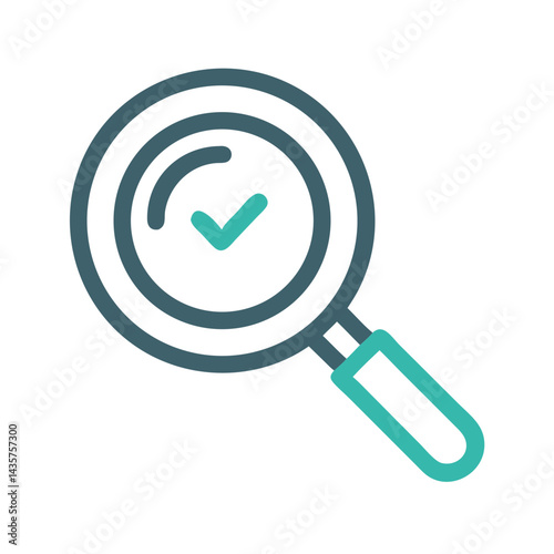 Magnifying glass with check mark signifies successful search or verification