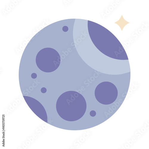 Stylized lunar planet with craters and soft glowing star