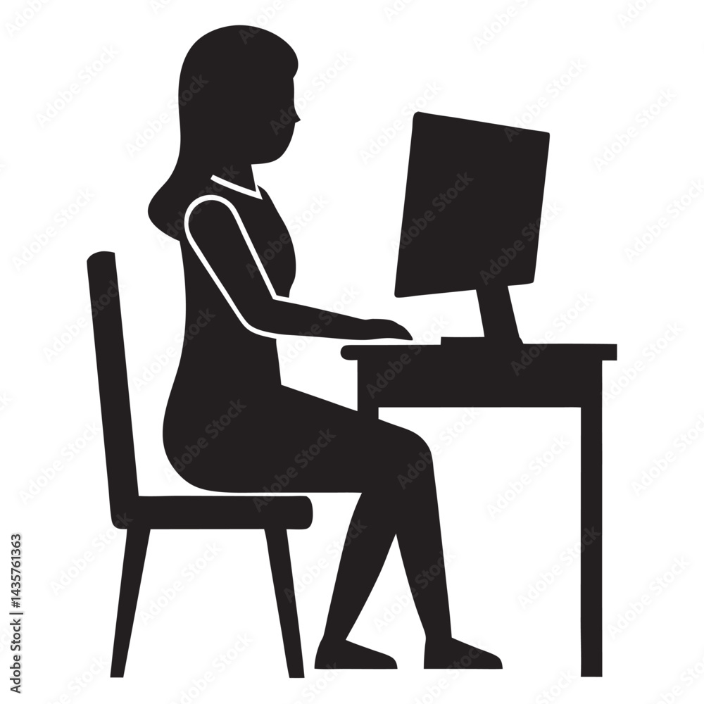 Fototapeta premium The woman is sitting at the computer