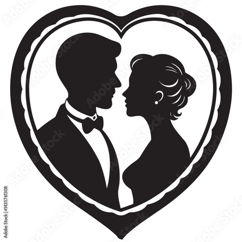 Retro silhouettes of people in love in a frame 