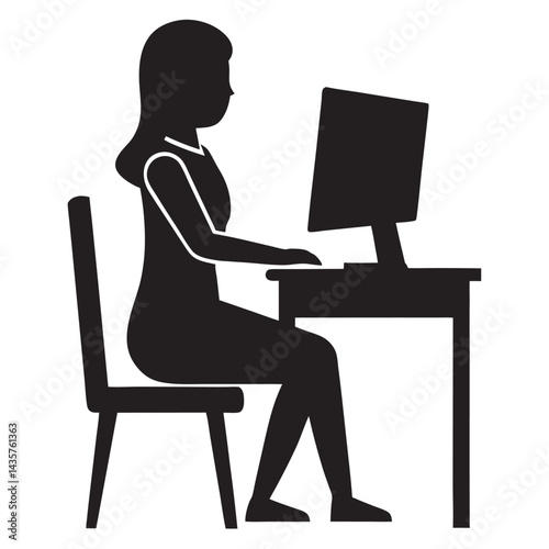 The woman is sitting at the computer
