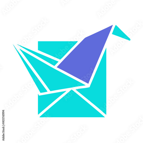 Paper crane emerging from origami envelope on black background