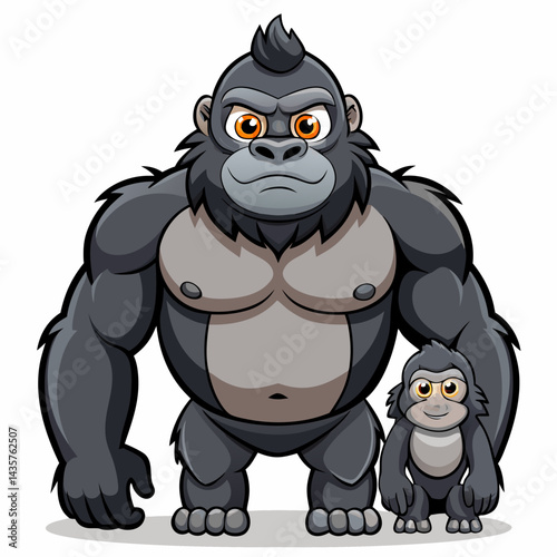 Cute Baby Gorilla Vector Art – Mountain Gorilla Isolated on White Background

