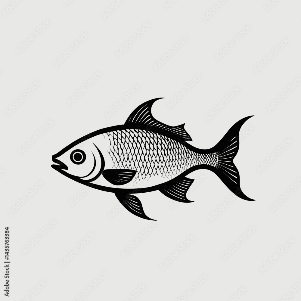 Fototapeta premium Elegant Black and White Fish Illustration Perfect for Seafood Restaurant Menus or Branding Designs