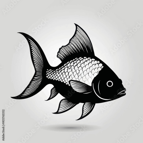 Elegant Black and White Fish Illustration Aquatic Animal Design Graphic Art