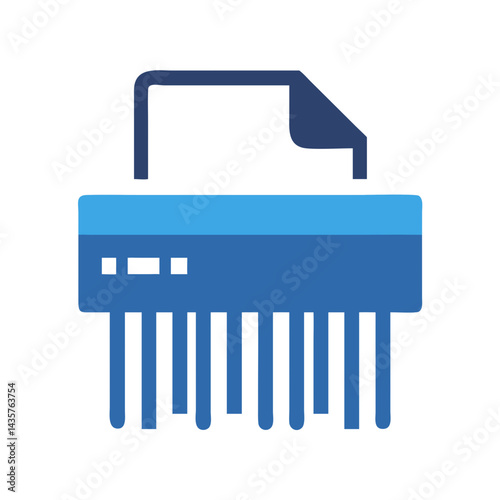 Stylized document shredder icon in shades of blue on black