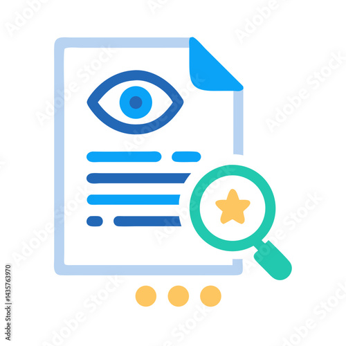 Document review with eye and magnifying glass icon