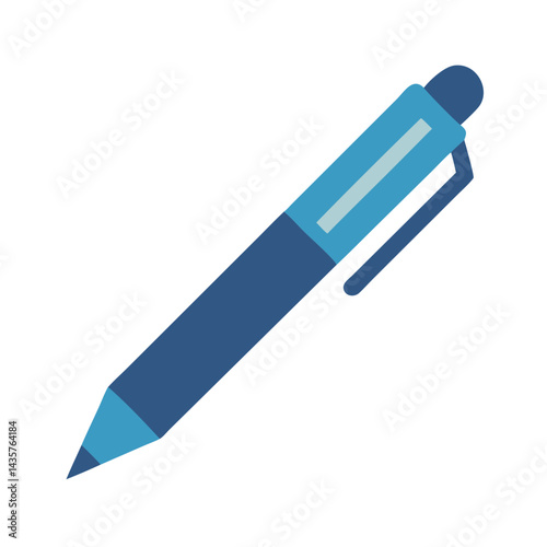 Flat design blue ballpoint pen illustration on black background