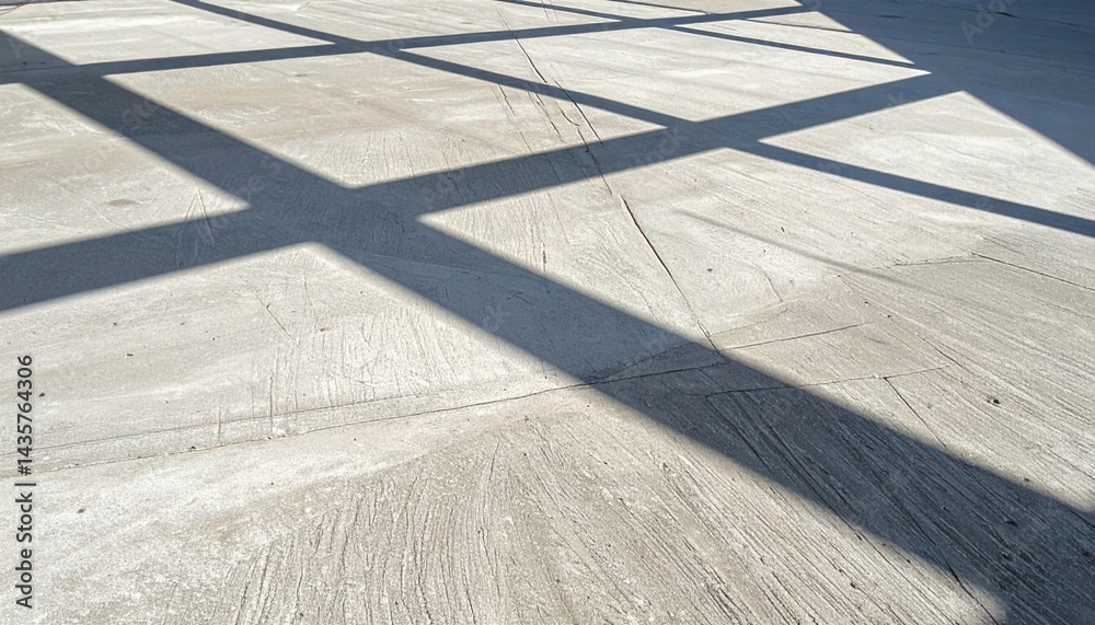 Fototapeta premium Construction activity shadows on concrete floor industrial site photography urban environment ground level light play and texture