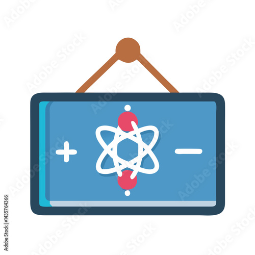 Cartoon illustration of atom sign on a chalkboard