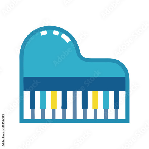 Minimalist blue piano illustration on a black background