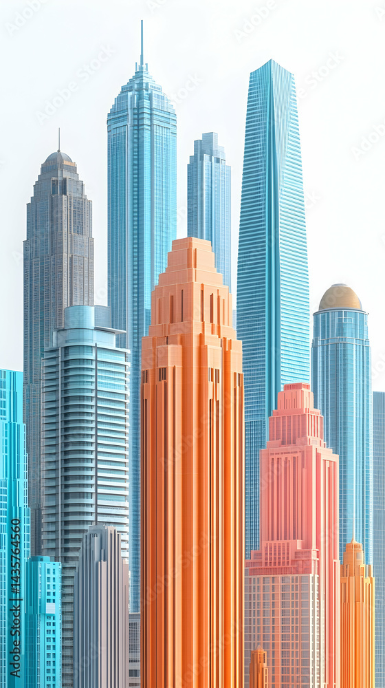 Fototapeta premium Colorful cityscape with various tall buildings