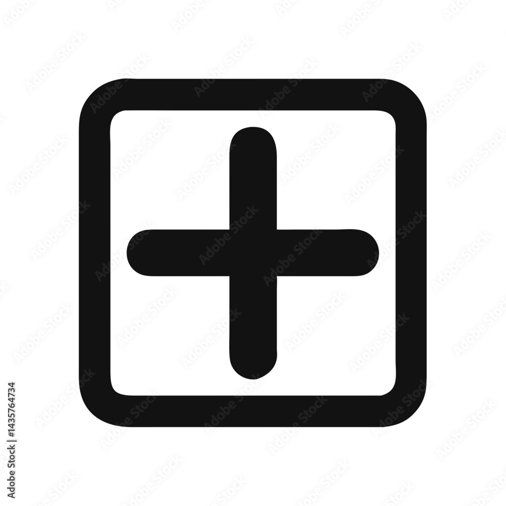 Black plus sign symbol centered within rounded square shape Black plus sign symbol centered within rounded square shape