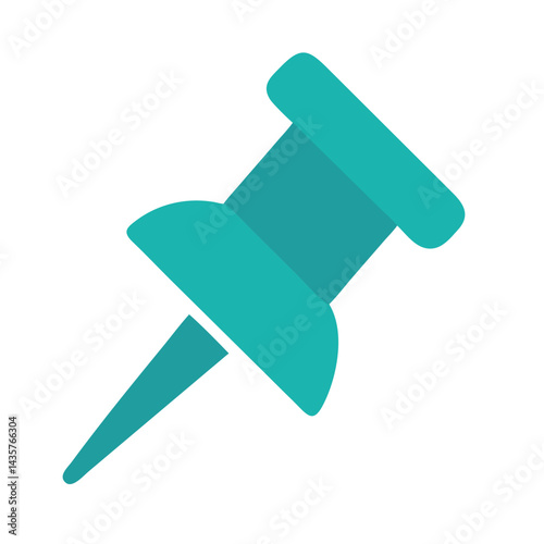 Flat illustration of teal push pin on black background