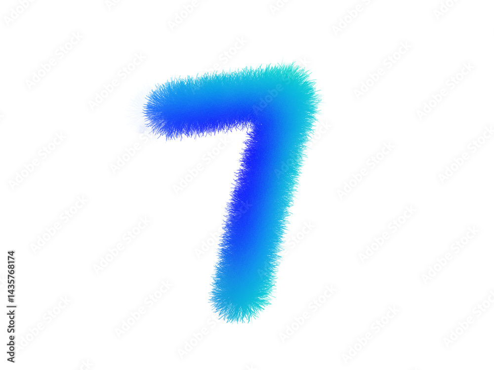 Blue neon number seven with dynamic gradient design on white Blue neon number seven with dynamic gradient design on white