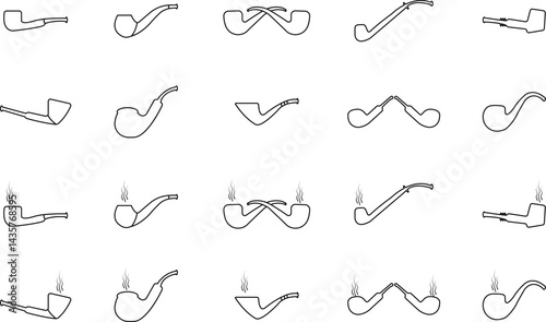 Tobacco pipes icon set. Cigarette vector logo design Smoking Pipe silhouette collection isolated on transparent background Vintage old fashion addiction tool cigarette usually smoked by elderly people