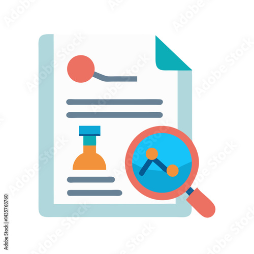 Data analysis document with magnifying glass icon showing results
