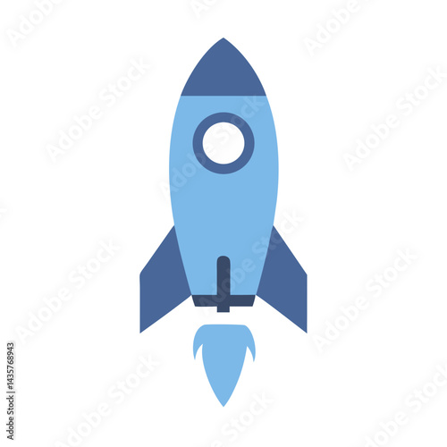 Simple blue rocket ship flying on a black background